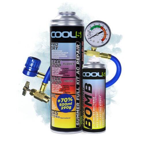 COOL5 5in1 SUMMER FULL KIT AC REPAIR R134a, Tube with Gauge & Refreshing Bomb