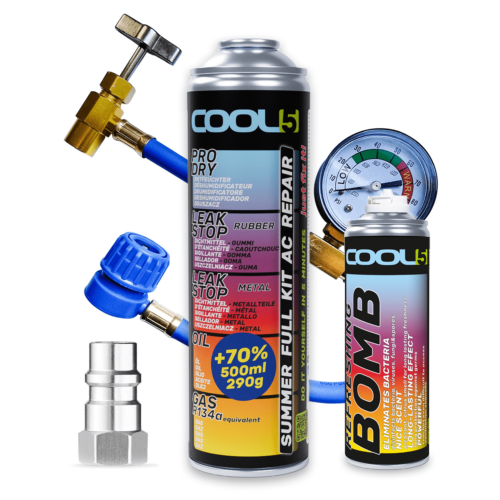 COOL5 5in1 SOMMER FULL KIT AC REPAIR R134a, Manometerkabel + R12 Adapter & Erfrischungsbombe